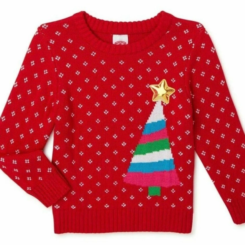 Holiday Time Festive Red Christmas Sweater with Tree Design 2T Fair Isle Classic